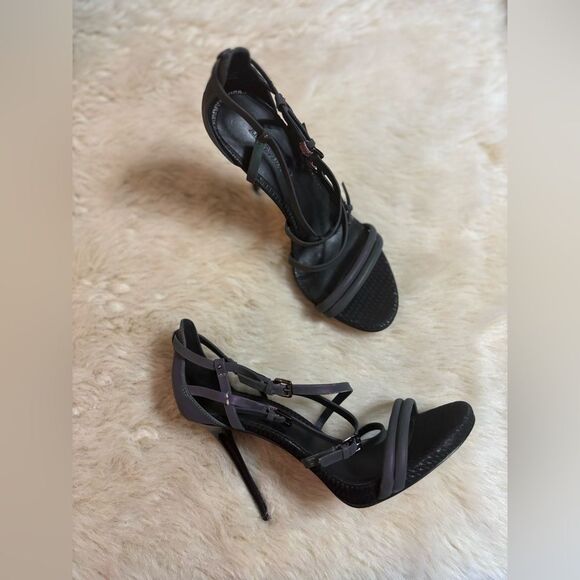 L.A.M.B. Black and Gray Stiletto Heels with Strappy Design - Picture 1 of 10